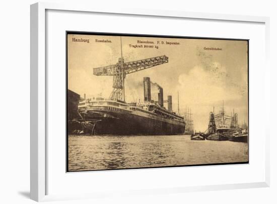 Hamburg, Rosshafen, Riesenkran, Dampfer Imperator-null-Framed Giclee Print