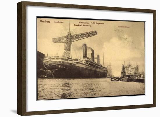 Hamburg, Rosshafen, Riesenkran, Dampfer Imperator-null-Framed Giclee Print