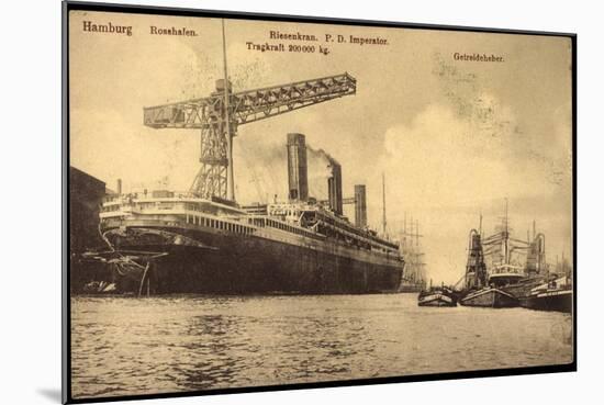 Hamburg, Rosshafen, Riesenkran, Dampfer Imperator-null-Mounted Giclee Print