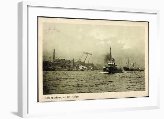 Hamburg, Schleppdampfer Im Hafen, Anlagen, Kräne-null-Framed Giclee Print