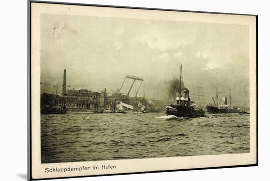 Hamburg, Schleppdampfer Im Hafen, Anlagen, Kräne-null-Mounted Giclee Print