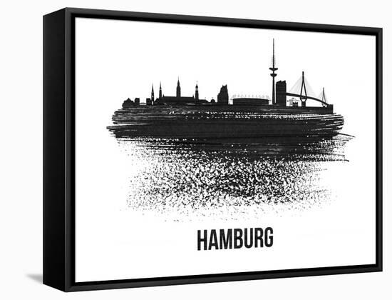 Hamburg Skyline Brush Stroke - Black II-NaxArt-Framed Stretched Canvas