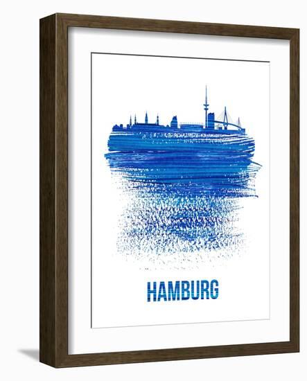 Hamburg Skyline Brush Stroke - Blue-NaxArt-Framed Art Print
