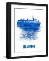 Hamburg Skyline Brush Stroke - Blue-NaxArt-Framed Art Print