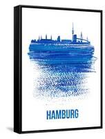 Hamburg Skyline Brush Stroke - Blue-NaxArt-Framed Stretched Canvas