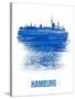 Hamburg Skyline Brush Stroke - Blue-NaxArt-Stretched Canvas