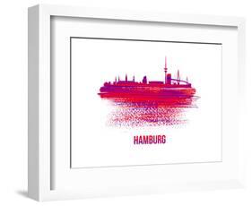 Hamburg Skyline Brush Stroke - Red-NaxArt-Framed Art Print