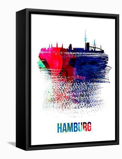 Hamburg Skyline Brush Stroke - Watercolor-NaxArt-Framed Stretched Canvas