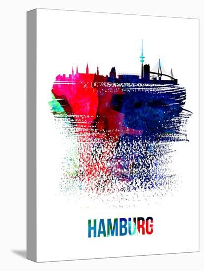 Hamburg Skyline Brush Stroke - Watercolor-NaxArt-Stretched Canvas