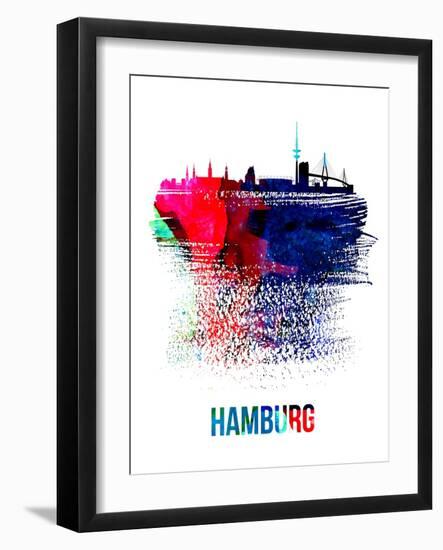 Hamburg Skyline Brush Stroke - Watercolor-NaxArt-Framed Art Print