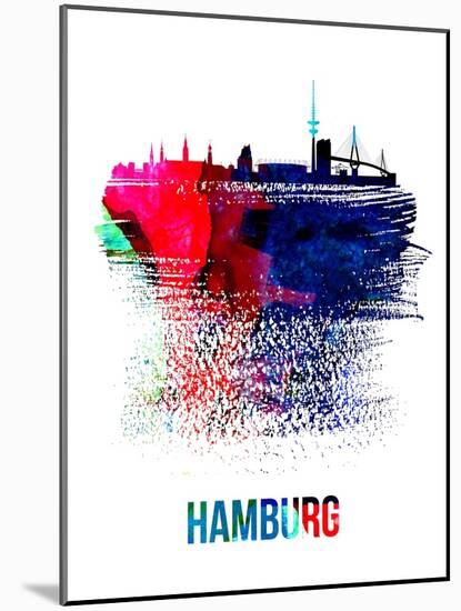 Hamburg Skyline Brush Stroke - Watercolor-NaxArt-Mounted Art Print