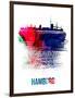 Hamburg Skyline Brush Stroke - Watercolor-NaxArt-Framed Art Print