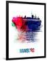 Hamburg Skyline Brush Stroke - Watercolor-NaxArt-Framed Art Print