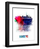 Hamburg Skyline Brush Stroke - Watercolor-NaxArt-Framed Art Print