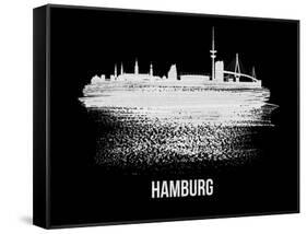 Hamburg Skyline Brush Stroke - White-NaxArt-Framed Stretched Canvas