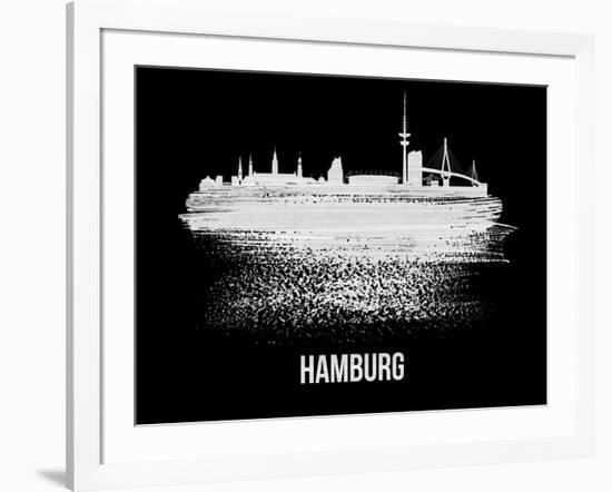 Hamburg Skyline Brush Stroke - White-NaxArt-Framed Art Print