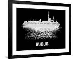 Hamburg Skyline Brush Stroke - White-NaxArt-Framed Art Print