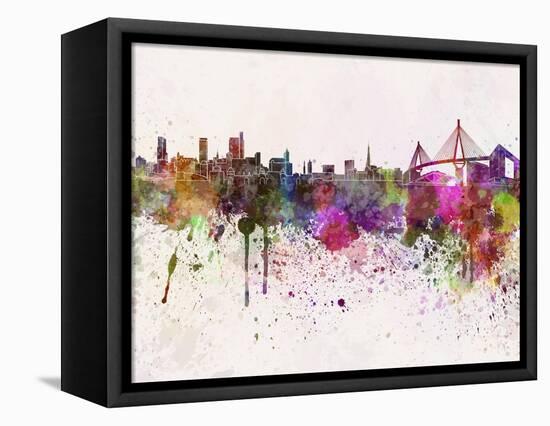 Hamburg Skyline in Watercolor Background-paulrommer-Framed Stretched Canvas