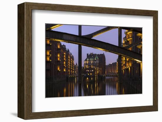 Hamburg, Speicherstadt (City of Warehouses), Dusk, PoggenmŸhlenbrŸcke (Bridge)-Catharina Lux-Framed Photographic Print