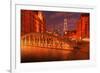 Hamburg Warehouse District, Illuminated, Red, Evening-Thomas Ebelt-Framed Photographic Print