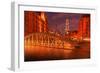 Hamburg Warehouse District, Illuminated, Red, Evening-Thomas Ebelt-Framed Photographic Print