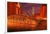 Hamburg Warehouse District, Illuminated, Red, Evening-Thomas Ebelt-Framed Photographic Print