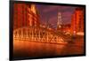 Hamburg Warehouse District, Illuminated, Red, Evening-Thomas Ebelt-Framed Photographic Print