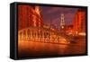 Hamburg Warehouse District, Illuminated, Red, Evening-Thomas Ebelt-Framed Stretched Canvas