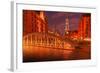 Hamburg Warehouse District, Illuminated, Red, Evening-Thomas Ebelt-Framed Photographic Print