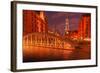 Hamburg Warehouse District, Illuminated, Red, Evening-Thomas Ebelt-Framed Photographic Print