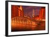 Hamburg Warehouse District, Illuminated, Red, Evening-Thomas Ebelt-Framed Photographic Print