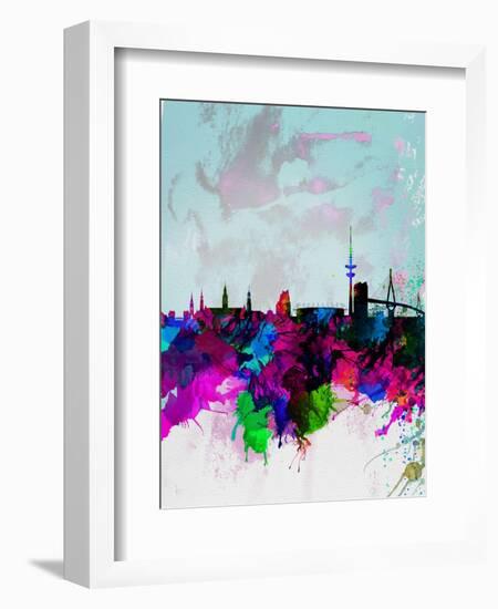 Hamburg Watercolor Skyline-NaxArt-Framed Art Print