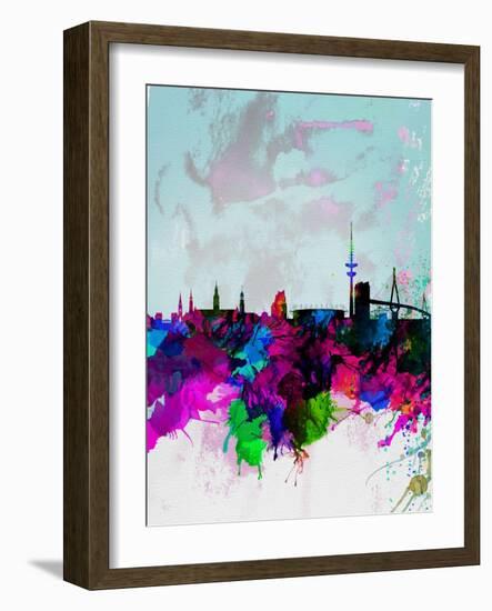 Hamburg Watercolor Skyline-NaxArt-Framed Art Print