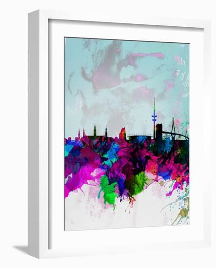 Hamburg Watercolor Skyline-NaxArt-Framed Art Print