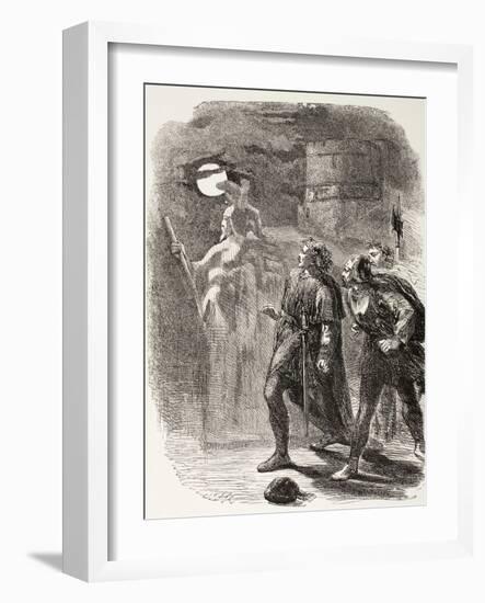 Hamlet, Horatio and Marcellus See the Ghost, from 'The Illustrated Library Shakespeare',…-null-Framed Giclee Print