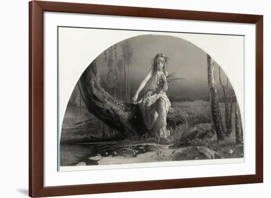 Hamlet, Portrait of Ophelia Gathering Flowers by the Stream-Arthur Hughes-Framed Premium Giclee Print