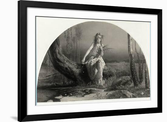 Hamlet, Portrait of Ophelia Gathering Flowers by the Stream-Arthur Hughes-Framed Premium Giclee Print