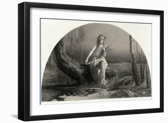 Hamlet, Portrait of Ophelia Gathering Flowers by the Stream-Arthur Hughes-Framed Art Print