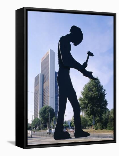 Hammering Man Sculpture, Frankfurt, Germany, Europe-Hans Peter Merten-Framed Stretched Canvas