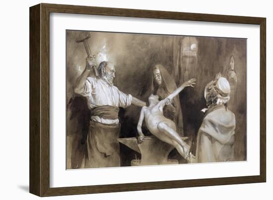 Hammering the Spleen (Pencil and Wash on Paper)-Gaston Vuillier-Framed Giclee Print