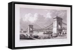 Hammersmith Bridge with Water Vessels on the River Thames, Hammersmith, London, 1828-Thomas Higham-Framed Stretched Canvas