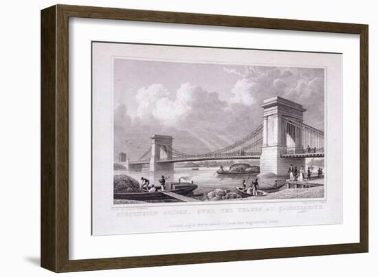 Hammersmith Bridge with Water Vessels on the River Thames, Hammersmith, London, 1828-Thomas Higham-Framed Giclee Print