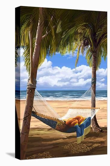 Hammock and Palms-Lantern Press-Stretched Canvas