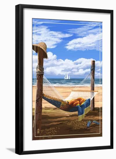 Hammock and Posts-Lantern Press-Framed Art Print