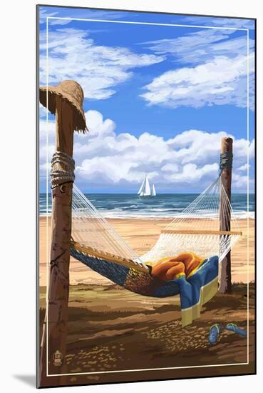 Hammock and Posts-Lantern Press-Mounted Art Print