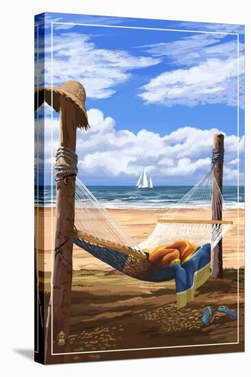 Hammock and Posts-Lantern Press-Stretched Canvas