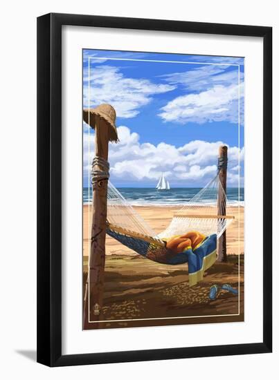 Hammock and Posts-Lantern Press-Framed Art Print