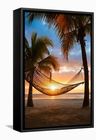 Hammock and Sunset-Lantern Press-Framed Stretched Canvas