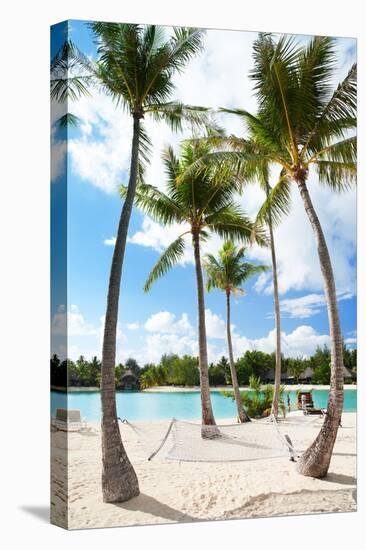 Hammock between Palm Trees at Beach on Bora Bora-BlueOrange Studio-Stretched Canvas