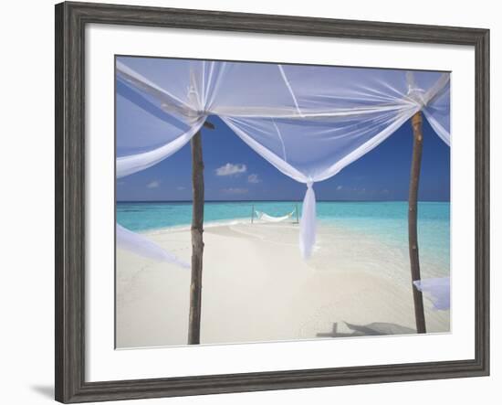 Hammock Hanging in Shallow Clear Water, the Maldives, Indian Ocean, Asia-Sakis Papadopoulos-Framed Photographic Print